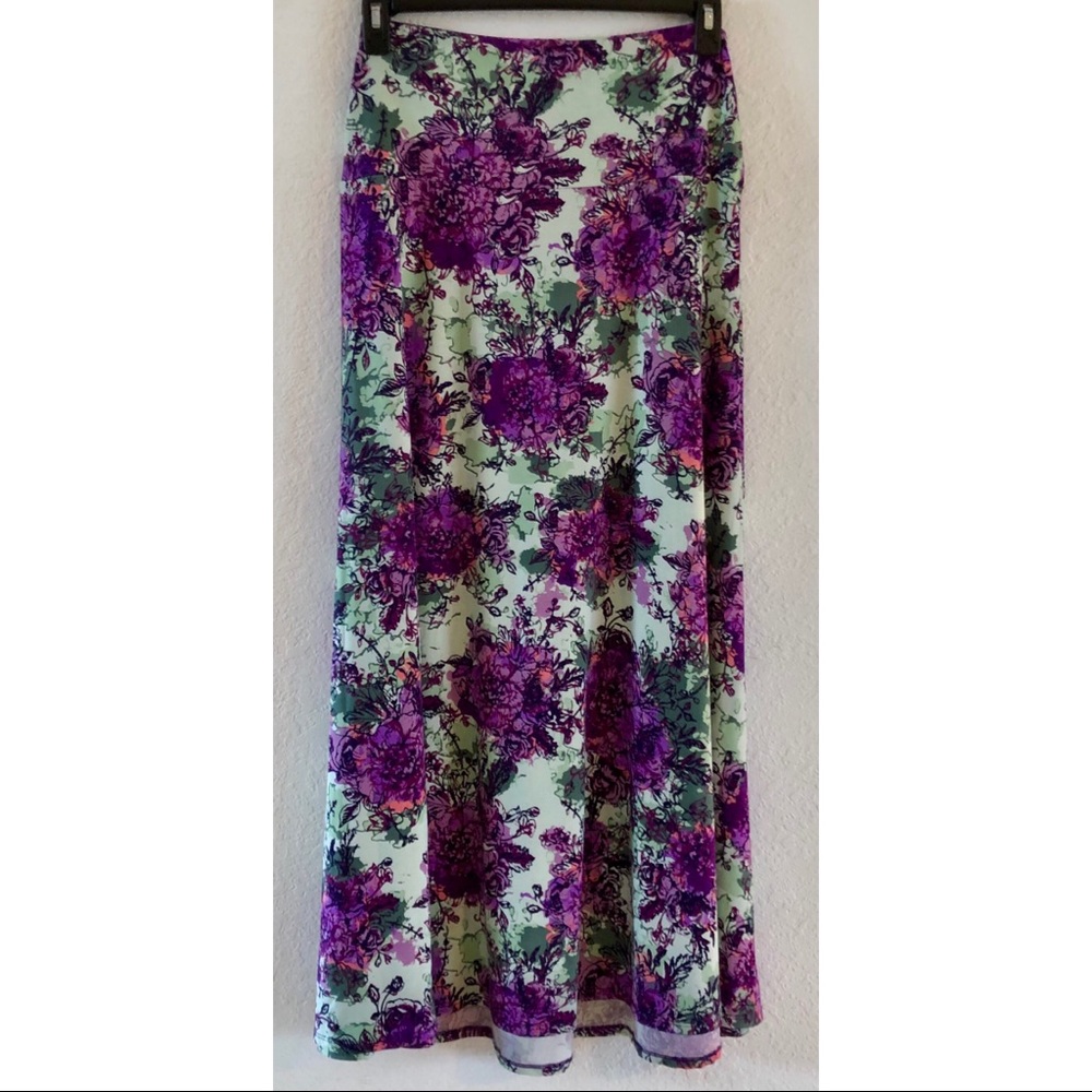 Lularoe Green & Purple Floral Maxi Skirt XL